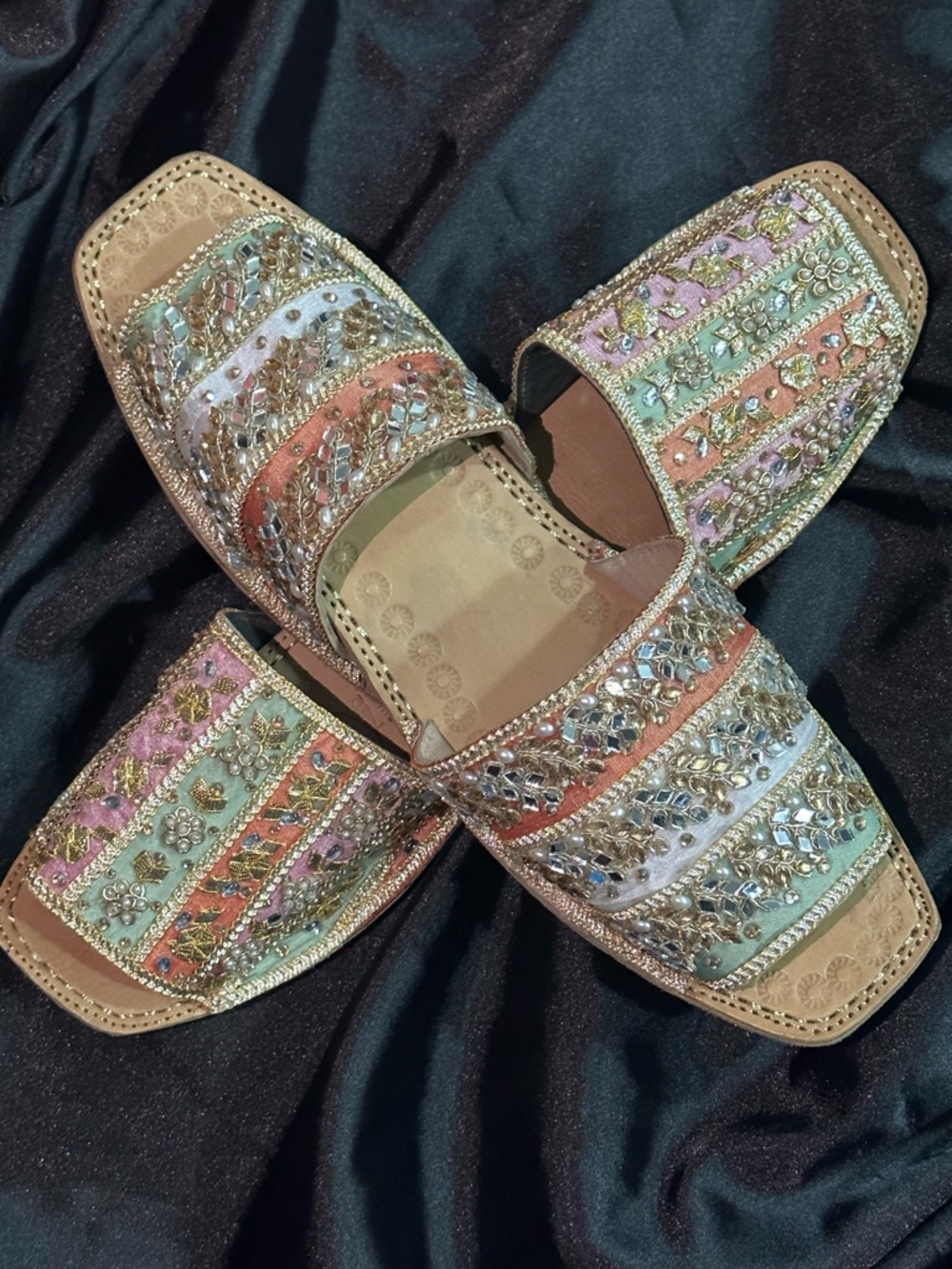 Handmade embellished Multicolor Pakistani festive chappal - Women's  Flats